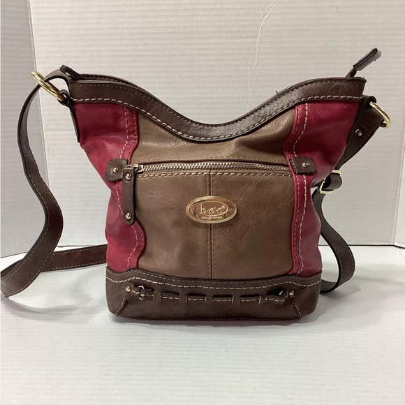 Born Concept B.O.C. Faux Leather Purse Bag Color Block Burgundy Chocolate - Picture 1 of 10